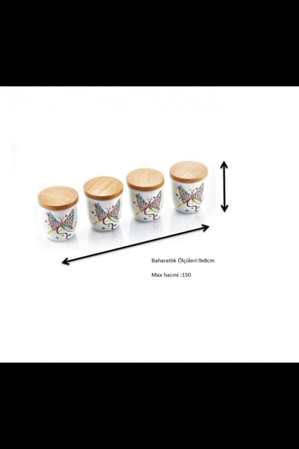 Noble Life Kelebek Bambu Ahşap Kapaklı 4’lü Küçük Baharatlık - 20025 - 4