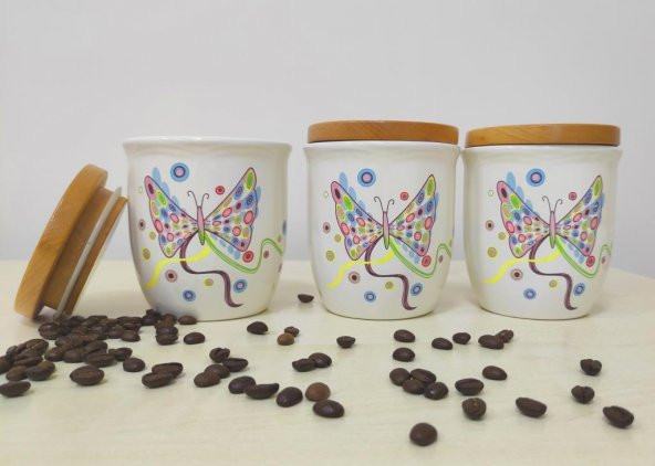 Noble Life Kelebek Bambu Ahşap Kapaklı 3’lü Orta Baharatlık - 20032 - 2