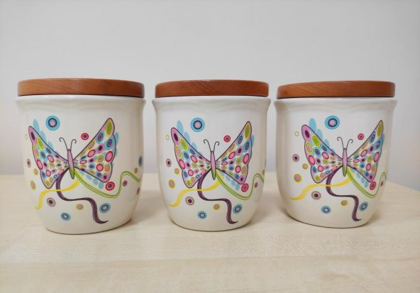 Noble Life Kelebek Bambu Ahşap Kapaklı 3’lü Orta Baharatlık - 20032 - 3