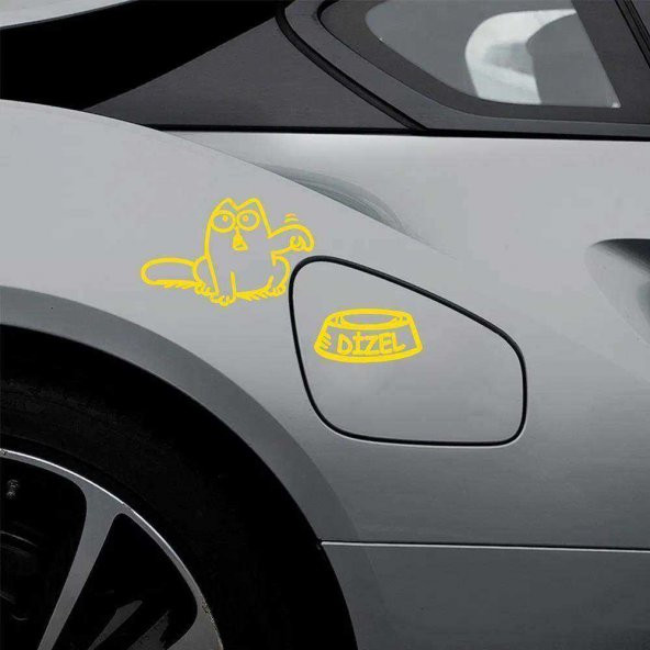 Kedi Dizel Yakıt Depo Kapak Sticker, Araba, Oto, Etiket, Tuning, Aksesuar, Modifiye, Arma, Sarı