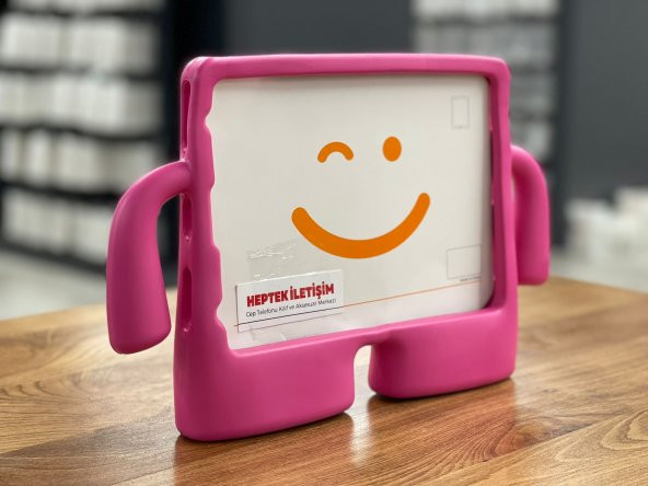 Apple iPad 6 Air 2 Çocuk Tablet Kılıf Standlı Tutacaklı Yumuşak Silikon (İBUY)-K.PEMBE - 3
