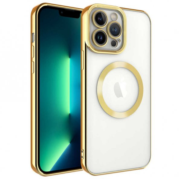Apple iPhone 13 Pro Kılıf Magsafe Wireless Şarj Özellikli Silikon TPU Malzeme(Setro)-gold