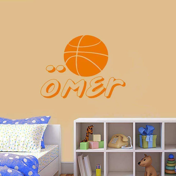 Basket Topu - İsme Özel Dekoratif Çocuk Odası Duvar Sticker, Çıkartma Turuncu