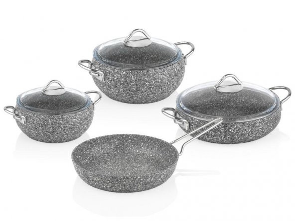Taç Luna 4lü 7 Parça Granit Tencere Seti Gri TAC-3494
