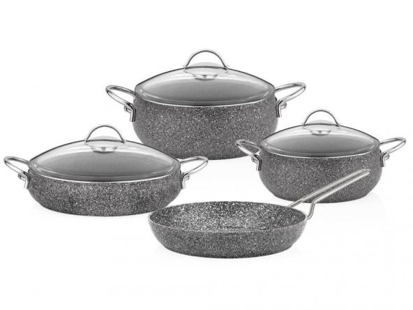 Taç Luna 4lü 7 Parça Granit Tencere Seti Gri TAC-3494 - 2