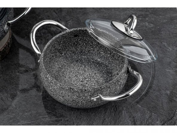 Taç Luna 4lü 7 Parça Granit Tencere Seti Gri TAC-3494 - 4
