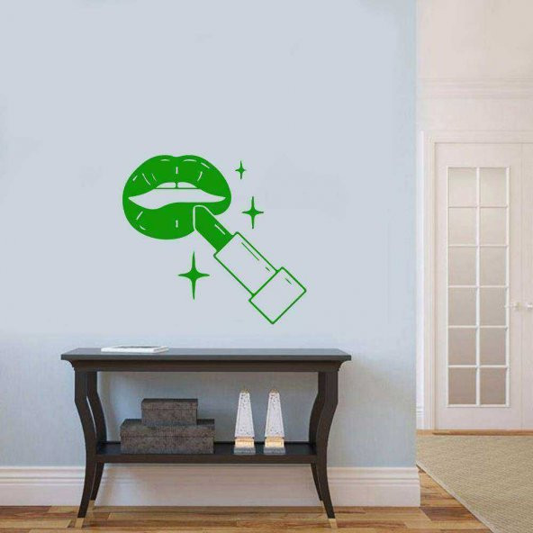 Ruj Sürülen Dolgun Dudaklar Silüeti Duvar Sticker, Çıkartma Yeşil