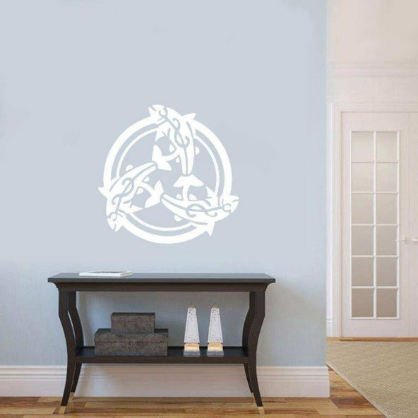 Balık Motifli Barış Simgesi Silüeti Dekoratif Duvar Sticker, Çıkartma Beyaz