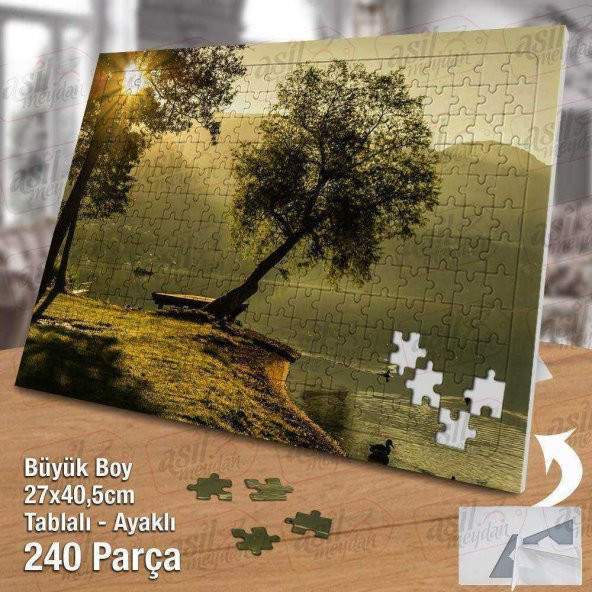 Ağaçlar - Peyzaj - Yaz - Gündoğumu - Doğa Yapboz -Ayak Destekli Çerçeveli 240 Parça Puzzle