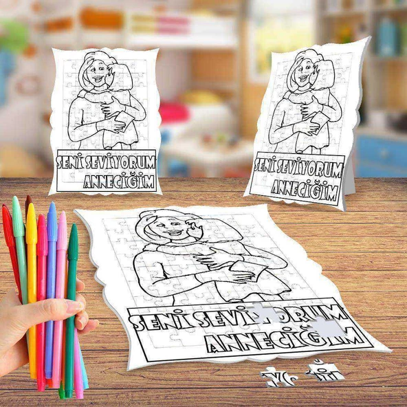 Seni Seviyorum Anne Boyama Puzzle Tablo Çocuk Eğitici Yapboz