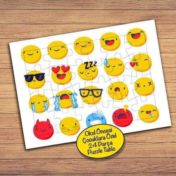 Emoji Smiley Surat Kolyajı 24 Parça Çocuklara Özel Yapboz Tablo-843
