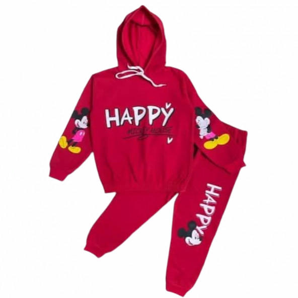 Kız Çocuk Kapüşonlu Happy Baskılı Alt-üst Takım - 2