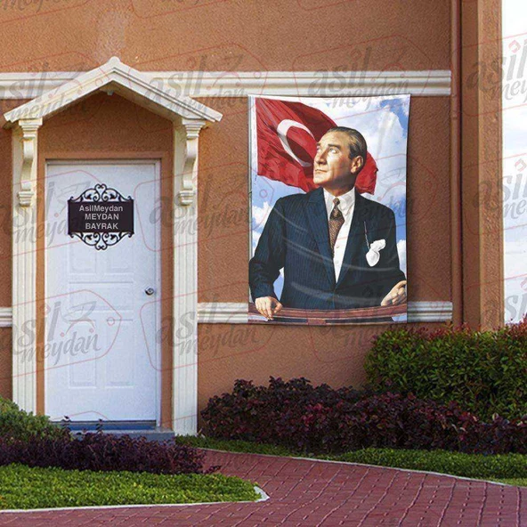 Göğe Bakan Gazi Mustafa Kemal Atatürk -Türk Bayrağı Poster - Bayrak 100x150 cm