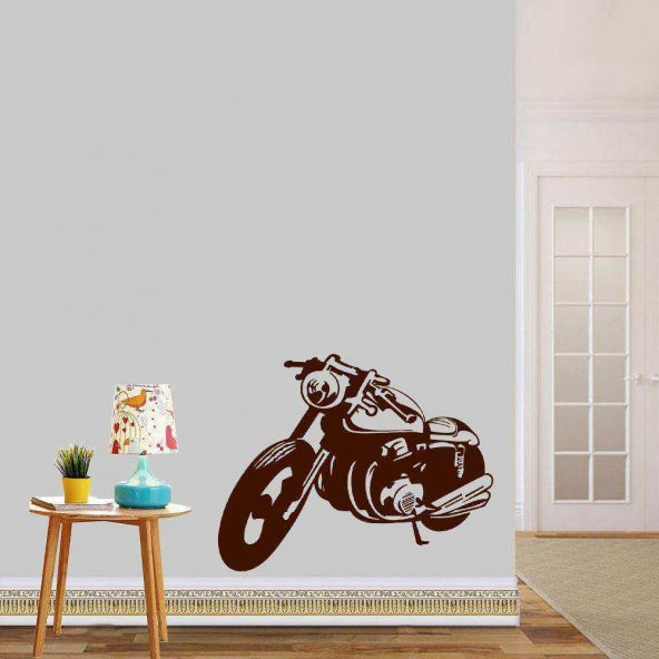 Motorsiklet, Motorcu, Motorcycle Duvar Efekti Büyük Boy Dekoratif Duvar Sticker, Çıkartma, Etiket Kahverengi