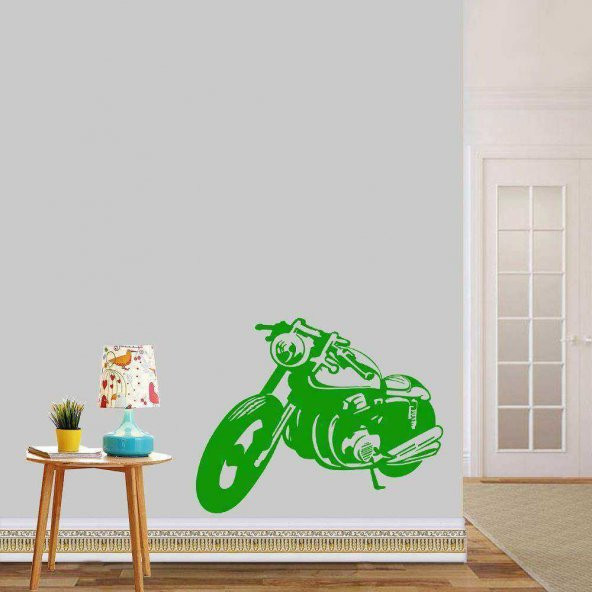 Motorsiklet, Motorcu, Motorcycle Duvar Efekti Büyük Boy Dekoratif Duvar Sticker, Çıkartma, Etiket Yeşil