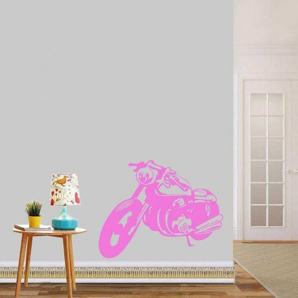 Motorsiklet, Motorcu, Motorcycle Duvar Efekti Büyük Boy Dekoratif Duvar Sticker, Çıkartma, Etiket Pembe