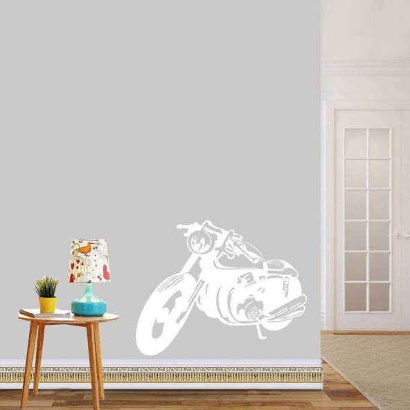 Motorsiklet, Motorcu, Motorcycle Duvar Efekti Büyük Boy Dekoratif Duvar Sticker, Çıkartma, Etiket Beyaz