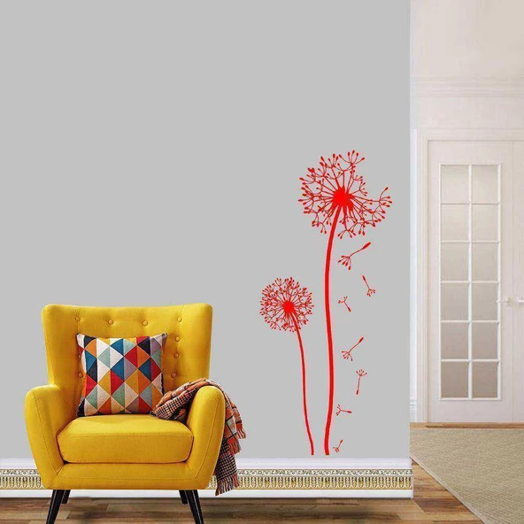 Uçuşan Karahindiba Otu, Çiçek, Doğa Dekoratif Duvar Sticker, Çıkartma, Etiket kırmızı