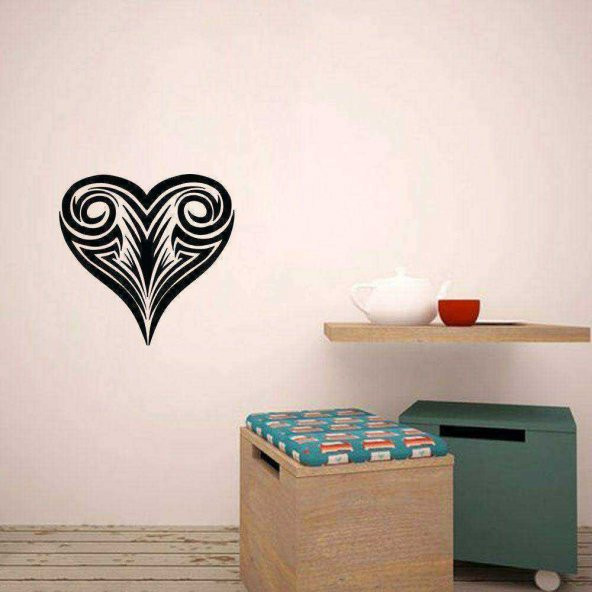 Çizgi Desenli Kalp Dekoratif Duvar Sticker, Çıkartma, Etiket Pembe