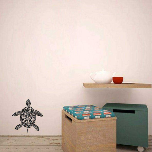 Çizgi Desenli Sevimli Kaplumbağa Dekoratif Duvar Sticker, Çıkartma, Etiket Sarı