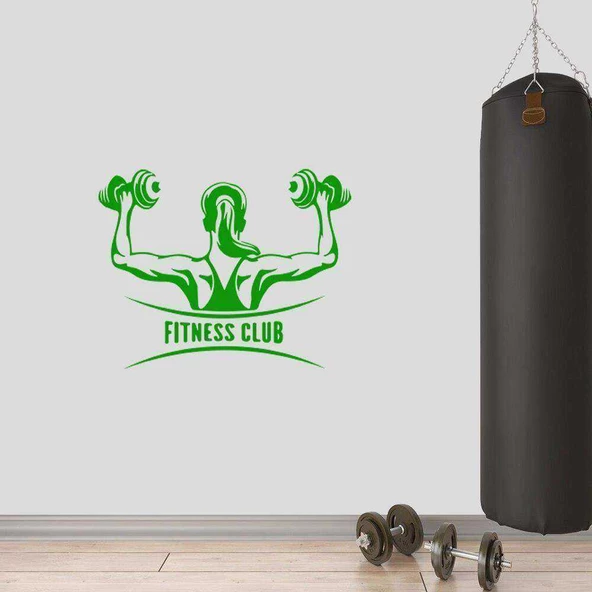 Dumbell, İki Kol Çalışan Kız, Fitness Dekoratif Duvar Sticker, Çıkartma, Etiket Turuncu