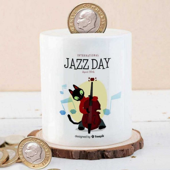 Jazz Günü Sanatçı Kedi Para Birikim Kumbarası-2148096749