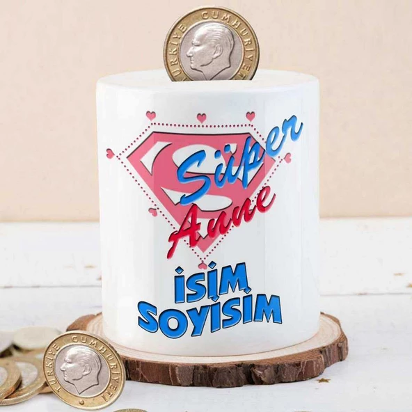 Kişiye Özel İsim Süper Anne Yazılı Para Birikim Kumbarası-KB457646 - 1