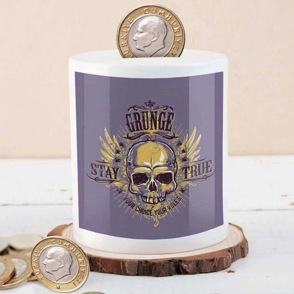 Grunge Stay True Kuru Kafatası Baskılı Para Birikim Kumbarası-154