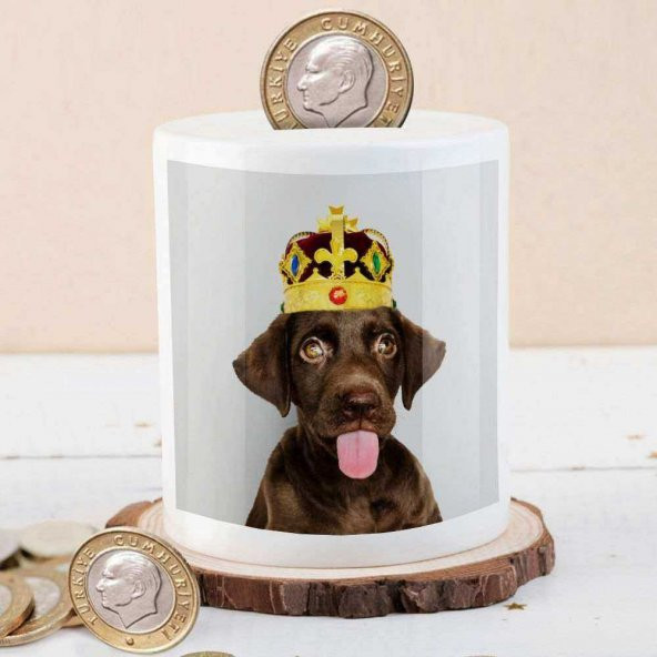 Taçlı Kahverengi Sevimli Köpek Para Birikim Kumbarası-74795