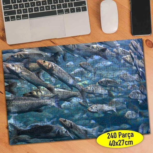 Denizde Yüzen Balık Sürüsü 240 Parça Puzzle Yapboz-96803284
