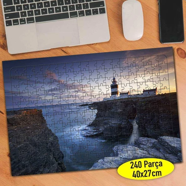 Gün Batımı Deniz Feneri Manzarası 240 Parça Puzzle Yapboz-15243
