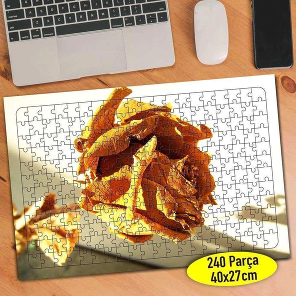Yakın Çekim Zarif Sarı Kurumuş Gül 240 Parça Puzzle Yapboz-7853