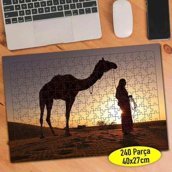 Çölde Deve ve İnsan Silüeti 240 Parça Puzzle Yapboz-41904310