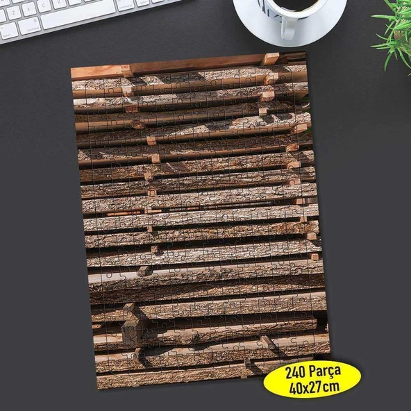 Ormanda Odun Kütük İstifi 240 Parça Puzzle Yapboz-64736118