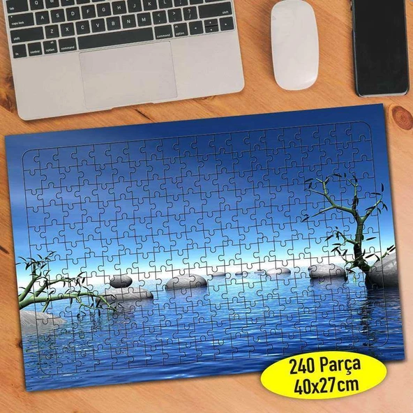 Mavi Denizde Ağaç Dalları ve Taşlar 240 Parça Puzzle Yapboz-049