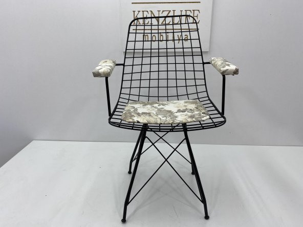 Knsz kafes tel sandalyesi 1 li mazlum syhçiçek gri kumaş kolçaklı ofis cafe bahçe mutfak ürün görseli 1