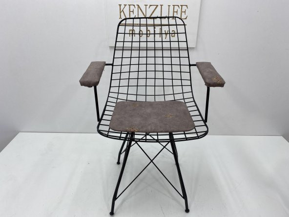 Knsz kafes tel sandalyesi 1 li mazlum syhgri işlemeli kumaş kolçaklı ofis cafe bahçe mutfak