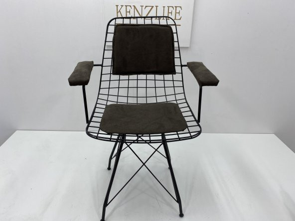 Knsz kafes tel sandalyesi 1 li mazlum syhkahve penye kumaş kolçaklı sırt minderli ofis cafe bahçe mutfak ürün görseli