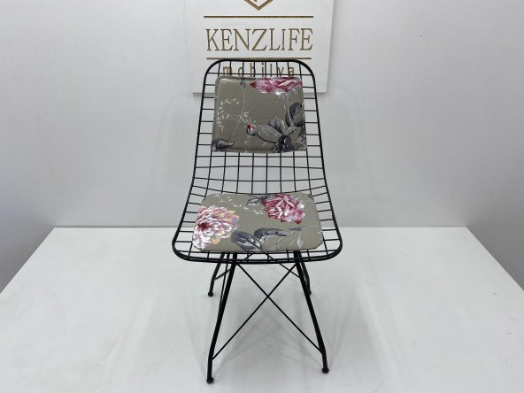 Knsz kafes tel sandalyesi 1 li mazlum syhyaprak gri kumaş sırtminderli ofis cafe bahçe mutfak