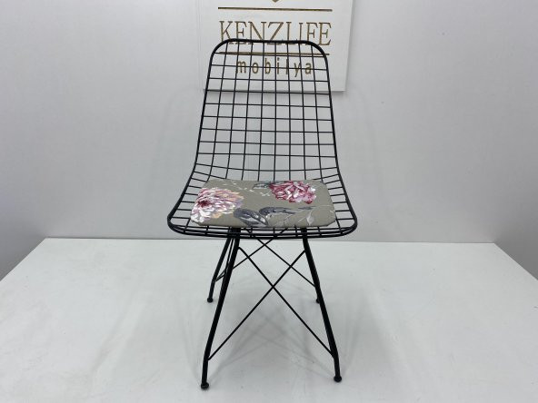Knsz kafes tel sandalyesi 1 li mazlum syhyaprak gri kumaş ofis cafe bahçe mutfak
