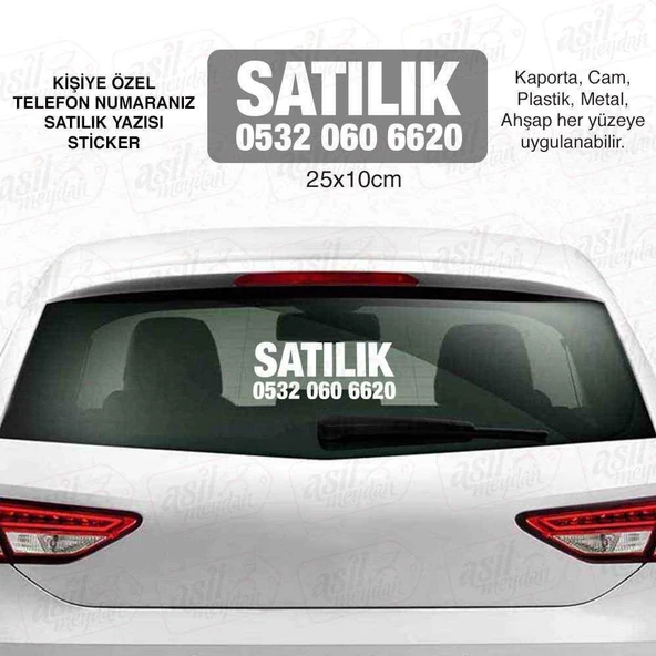 Kişiye Özel Satılık Yazısı ve Telefon Numaranız Beyaz Sticker, Oto Etiket, Araç Çıkartma, Araba,