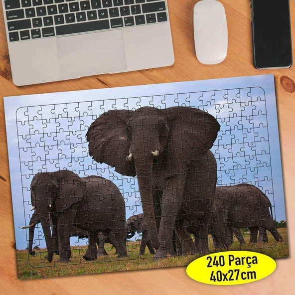 Sevimli Fil Ailesi 240 Parça Puzzle Yapboz Tablo-81926395