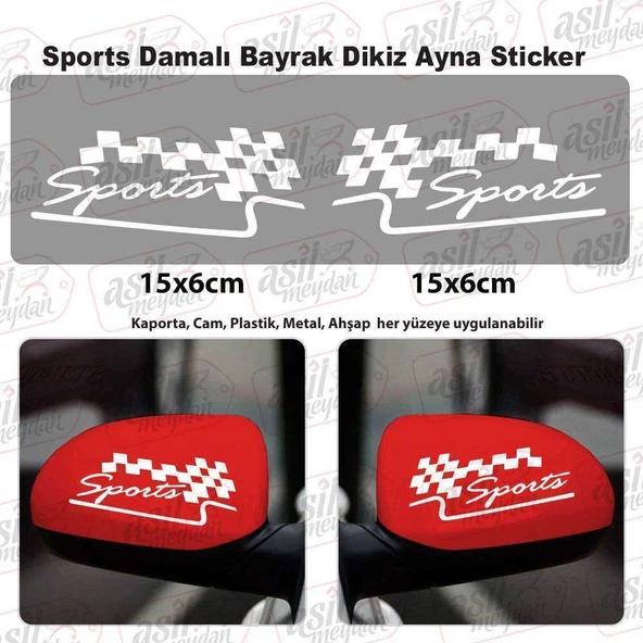 2 Ad Sports Damalı Bayrak Dikiz Ayna Beyaz Sticker, Araba Etiket, Tuning, Aksesuar, Modifiye, Arma,