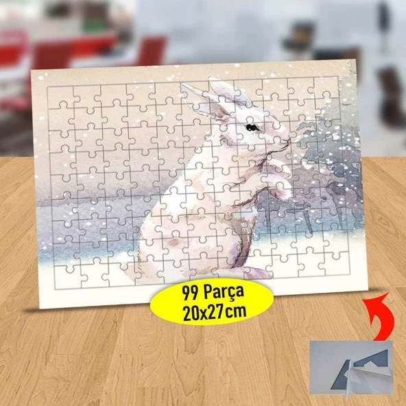 Sevimli Beyaz Tavşan 99 Parça Puzzle Yapboz Tablo-53876-56353