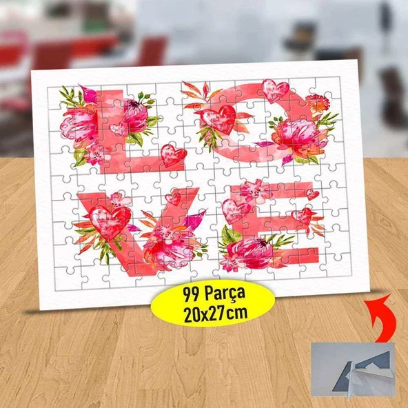 Etrafını Çiçek Saran Love 99 Parça Puzzle Yapboz Tablo-018732