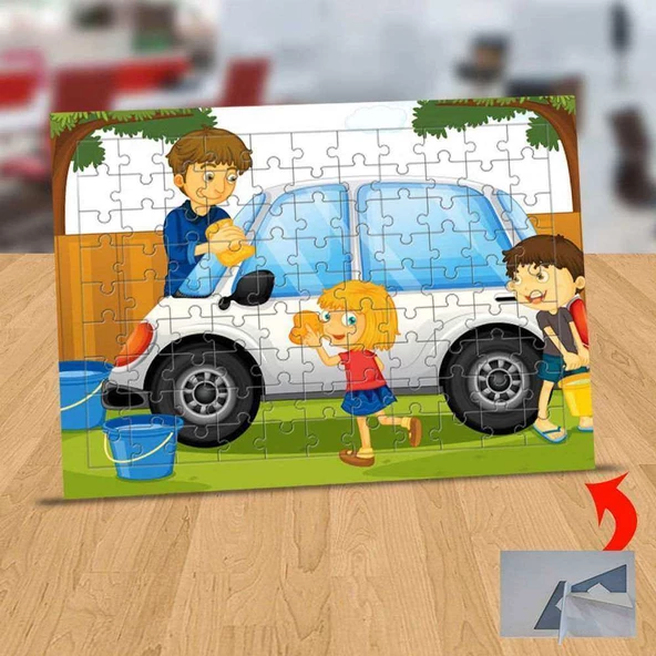 Arabayı Temizleyen Aile 99 Parça Puzzle Yapboz Tablo-1308-25339