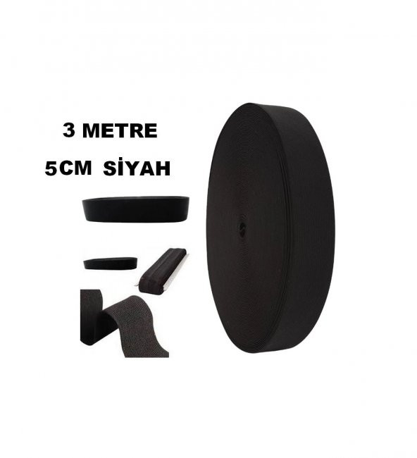 Lastik Siyah 5cm geniş bel 3mt  Şort, Paça,kol Ve Don Lastiği 1 Paket 3 Mt - Resim 4