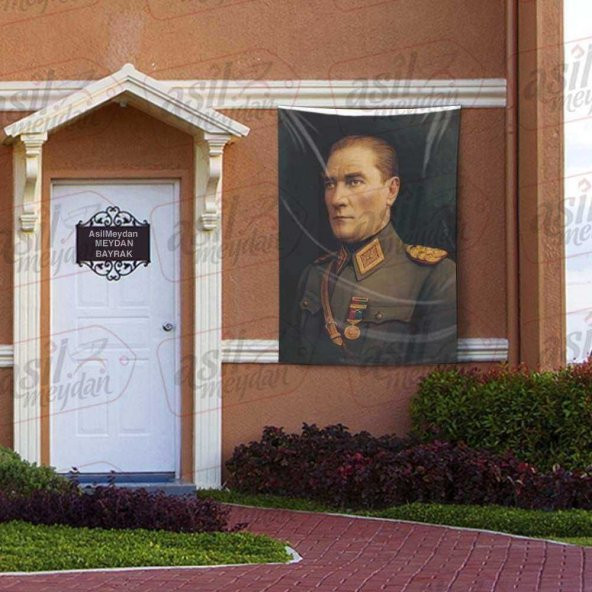 Madalyalı Askeri Üniformalı Gazi Mustafa Kemal Atatürk - Poster Bayrak 100x150 cm