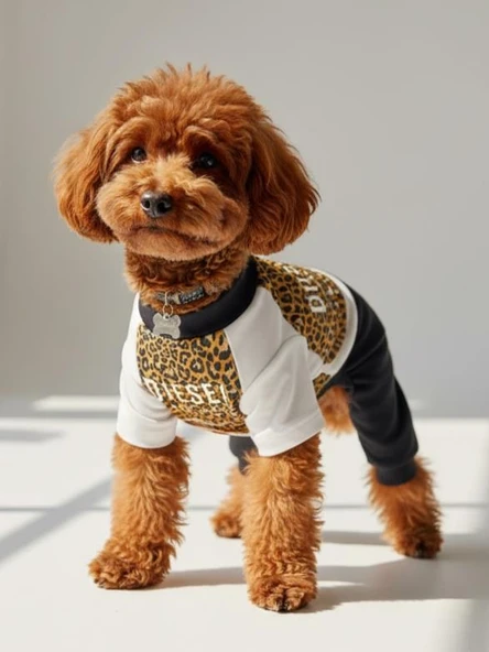 Diesel Leo Leopar Desenli Penye Köpek Tulum | Tüy Dökülmesini Azaltmaya Yardımcı | Küçük Irklar İçin Premium Köpek Kıyafeti - Resim 1