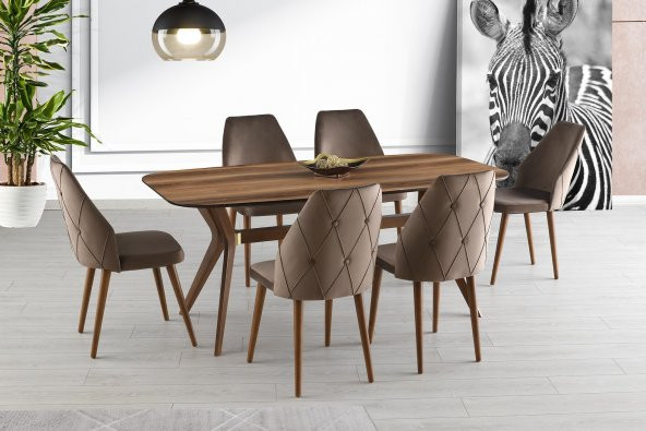 Sabit Eliz Masa Salon Masası  Empoli Desen  6 Adet Hira Sandalye